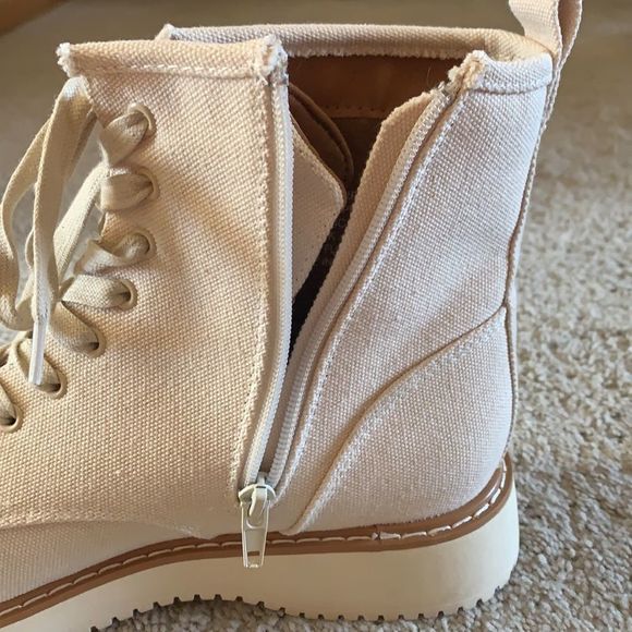 Madden Girl Combat Boots Womens Size 10 Kurrt White Beige Canvas Zip new - Picture 5 of 9